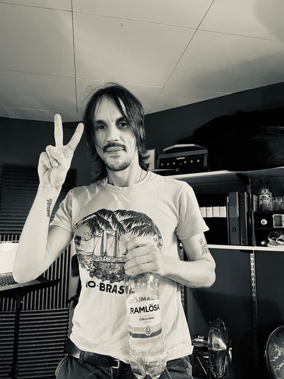 Artist mid-gesture